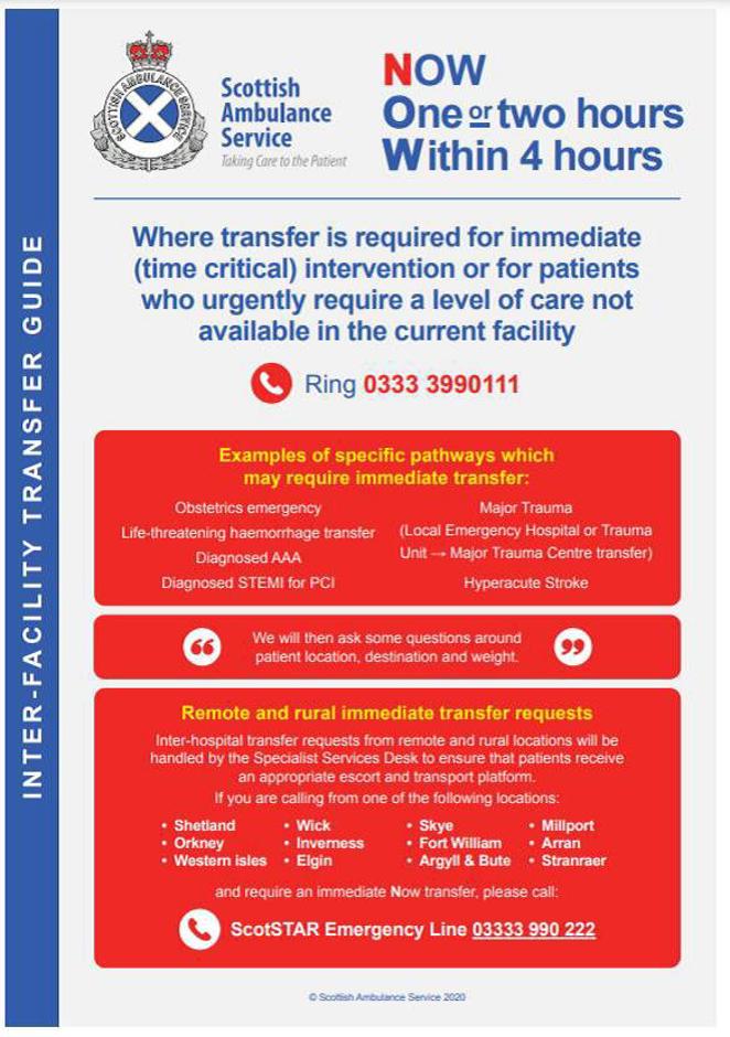 SAS booking guidance for transfers for immediate/time critical interventions