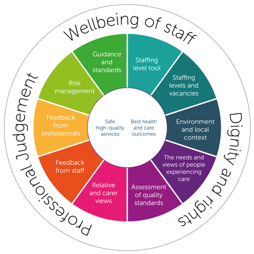 Image of a wheel showing the parts of the staffing method framework