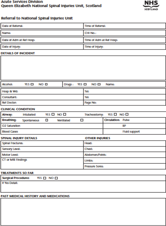 Spiral Injuries Unit referral form