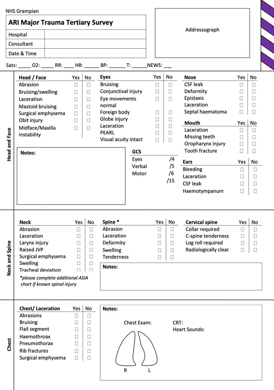 ARI major trauma tertiary survey page 1